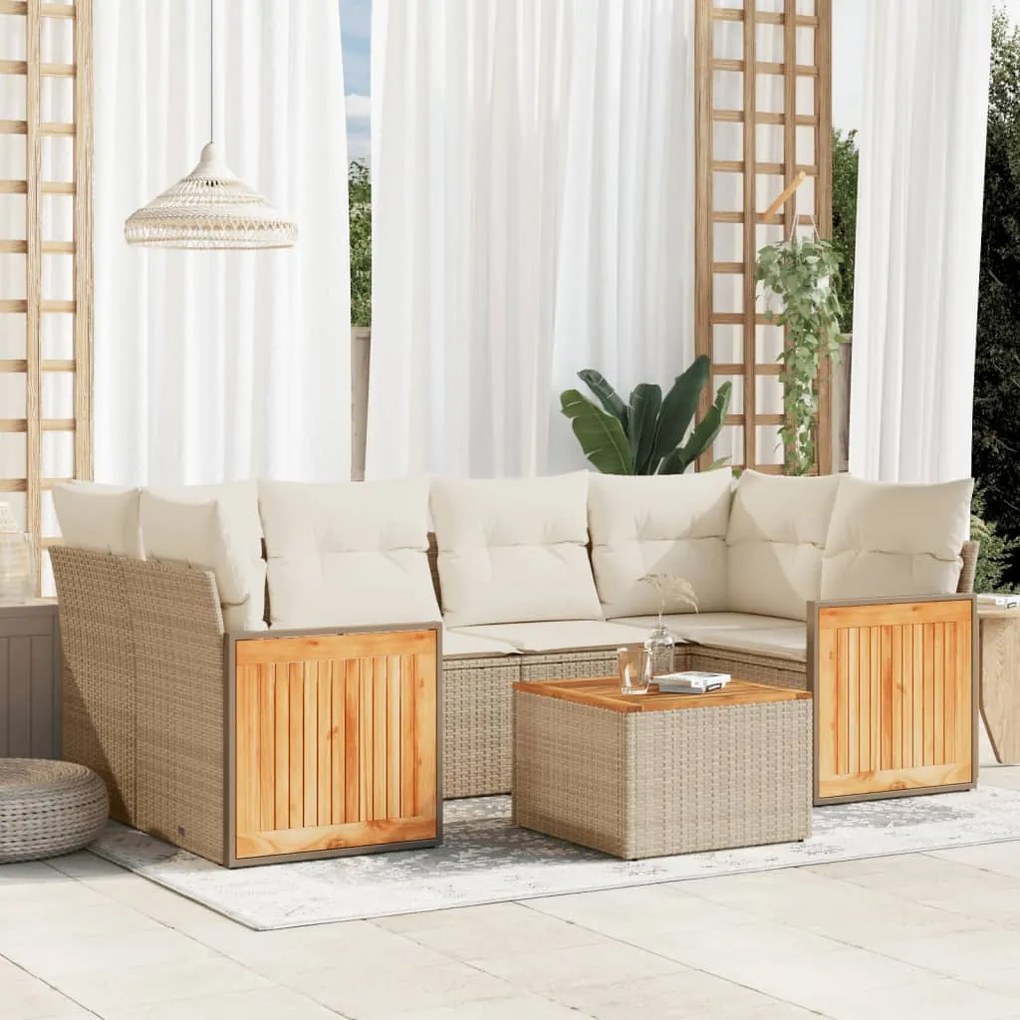 vidaXL 7 pcs conjunto de sofás p/ jardim com almofadões vime PE bege