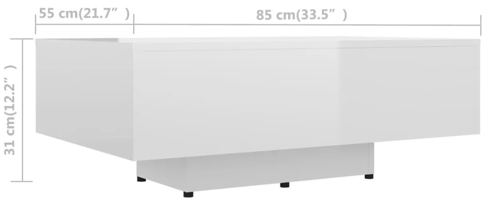 Mesa de centro 85x55x31 cm contraplacado branco brilhante