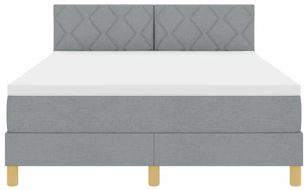 Cama Box Spring com Colchão &amp; LED Cinza Claro 160x200 cm Tecido