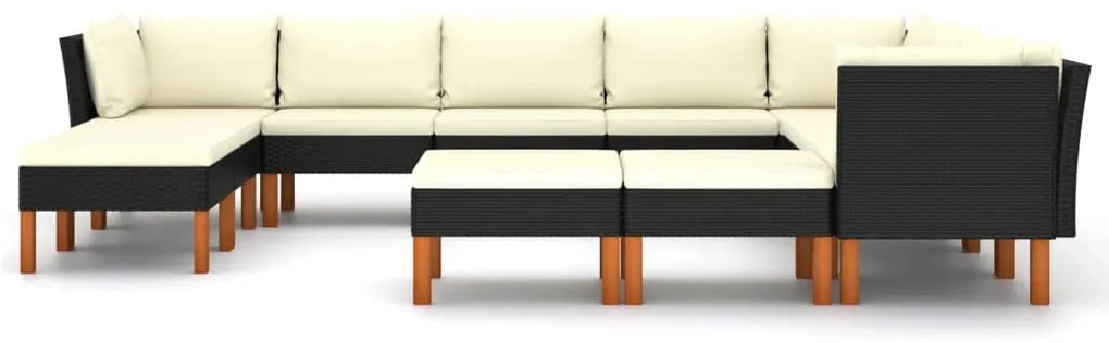 12 pcs conjunto lounge de jardim c/ almofadões vime PE preto