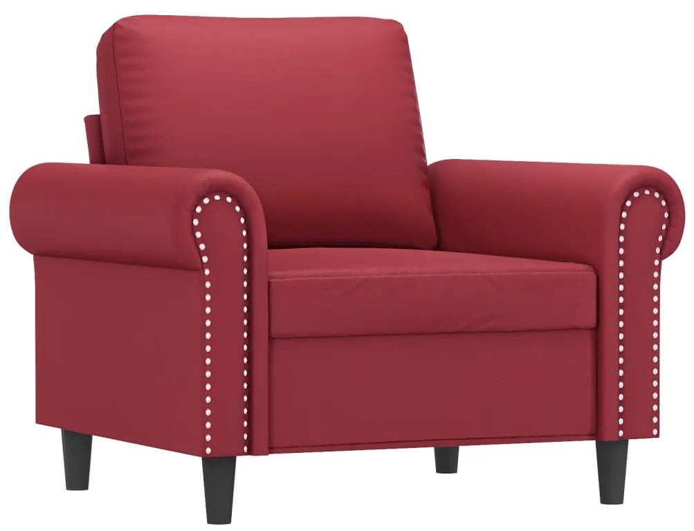 Poltrona com apoio de pés 60 cm couro artificial vermelho tinto