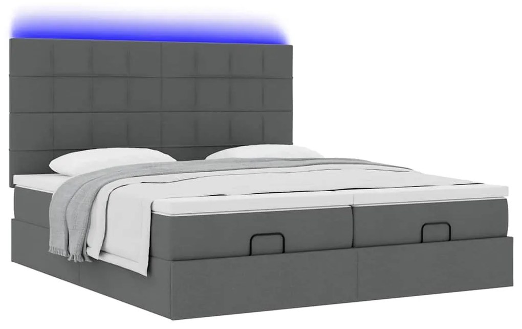 Estrutura de cama otomana com colchões tecido cinzento escuro