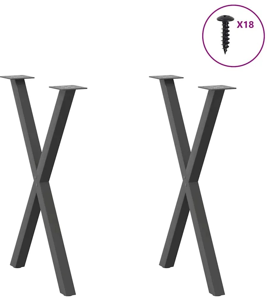 Pés para mesa de jantar em formato de X, 2 peças, antracite, 57x(72-73