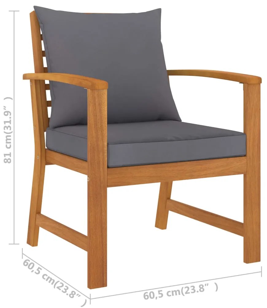 Cadeiras jardim 2 pcs c/ almofadões cinza-escuro acácia maciça