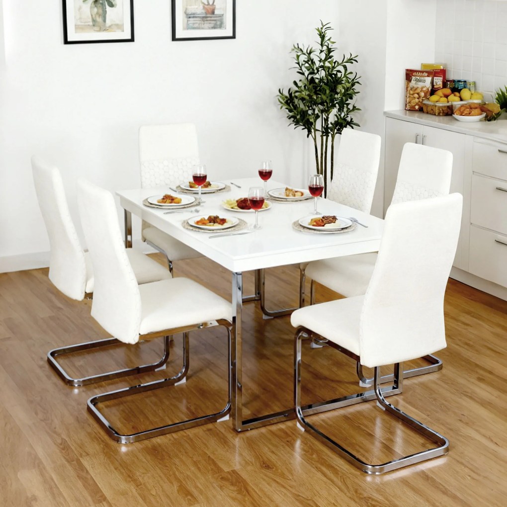Conjunto de 4 Cadeiras de Sala de Jantar (MESA NÃO INCLUIDA) com Assento Acolchoado e Pés de Metal Cadeiras Cantilever Modernas 45x61x98 cm Creme