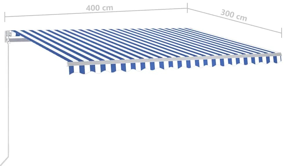 Toldo retrátil automático com postes 4x3 m azul e branco