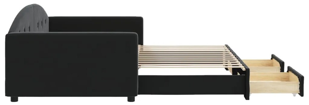 Sofá-cama com gavetão e gavetas 100x200 cm veludo preto