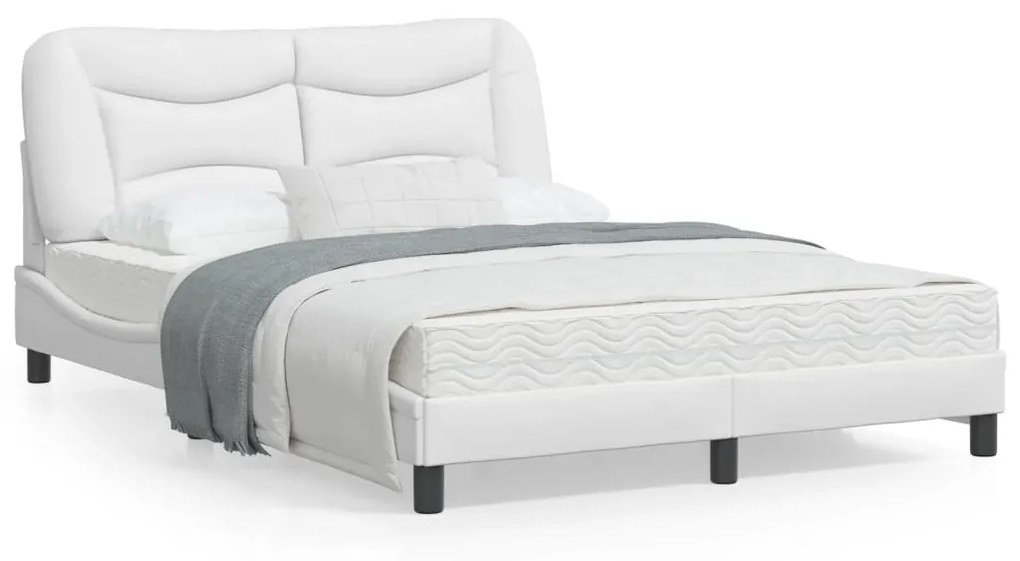 Estrutura cama c/ cabeceira couro artificial 140x190 cm branco