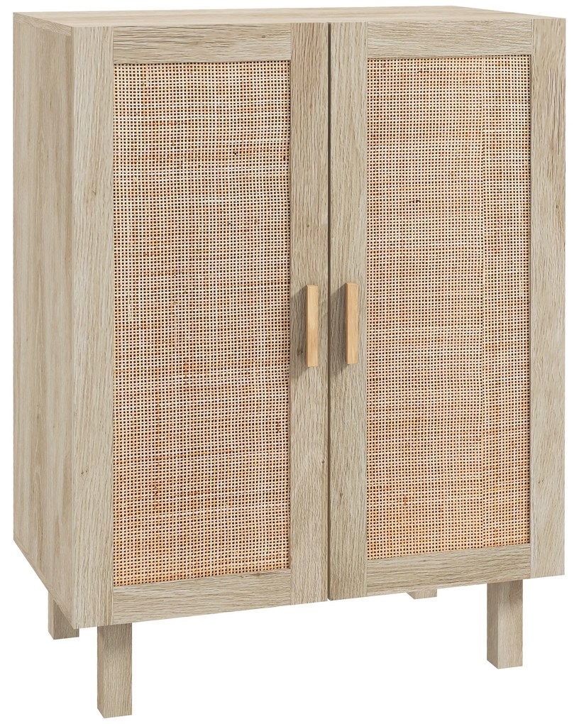 HOMCOM Aparador de Sala de Estar com 2 Portas de Rede e Prateleiras Ajustáveis Armário Estilo Cannage Anti-Tombo 73x41x102 cm Madeira | Aosom Portugal