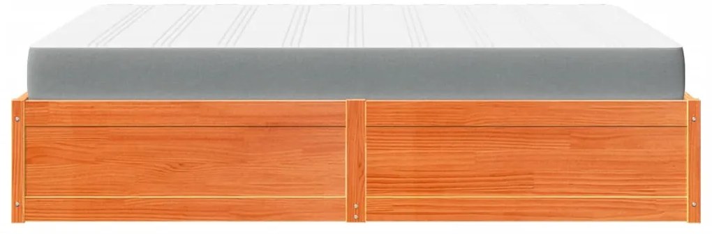 Cama com colchão 140x200 cm madeira pinho maciça castanho-mel