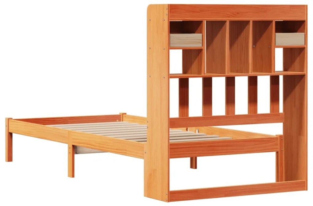 Cama c/ estante sem colchão 100x200cm pinho maciço castanho-mel