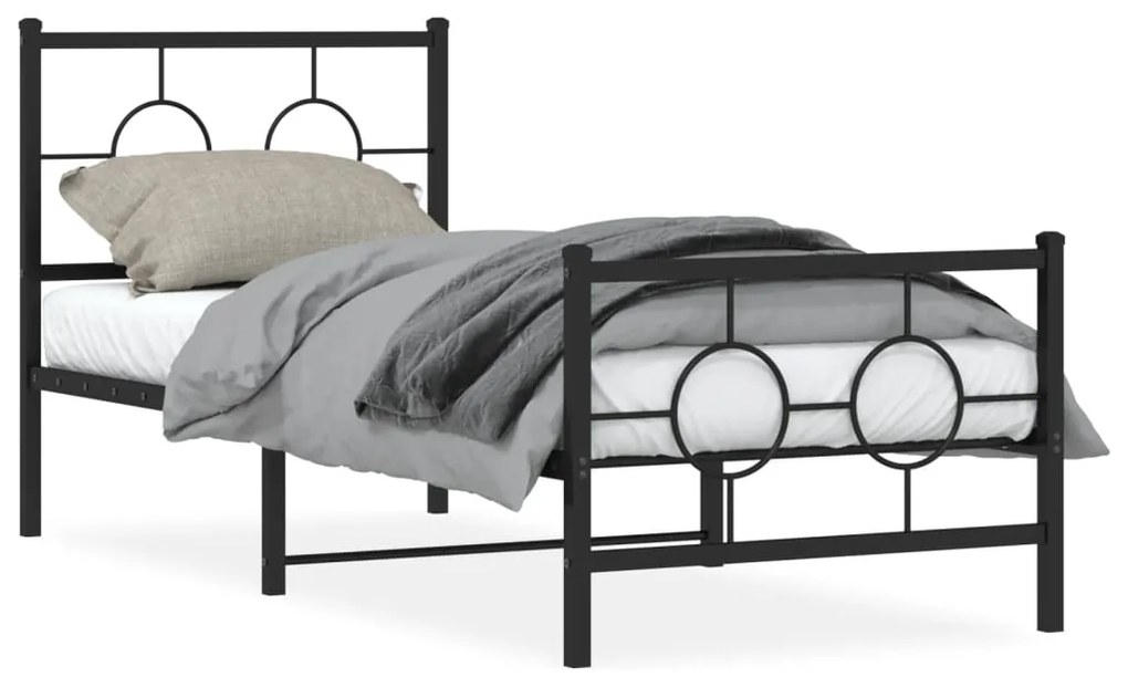 vidaXL Estrutura de cama com cabeceira e pés 75x190 cm metal preto