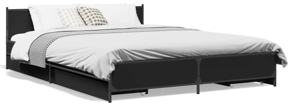 vidaXL Estrutura de cama c/ gavetas 120x200 cm derivados madeira preto