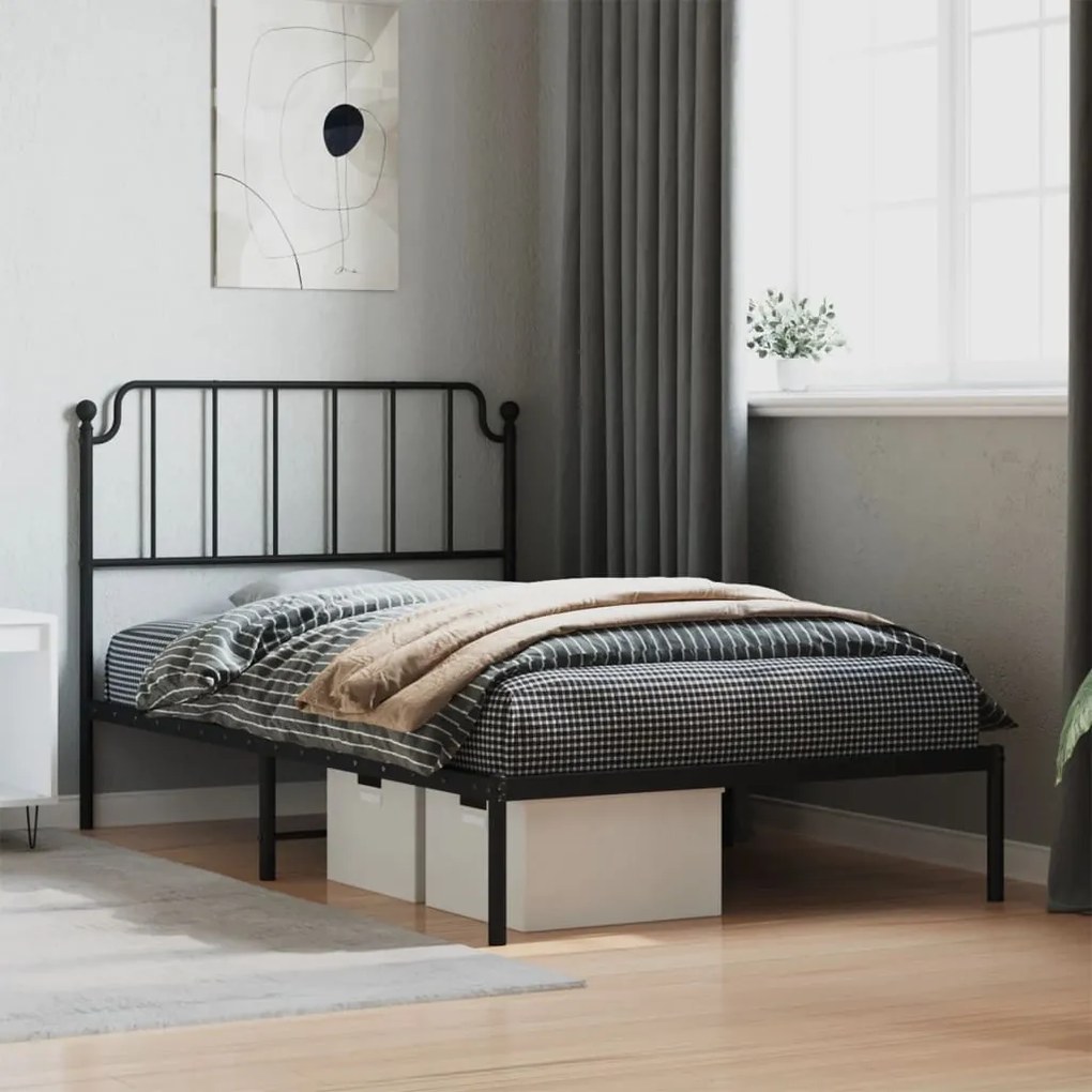 Estrutura de cama com cabeceira 107x203 cm metal preto
