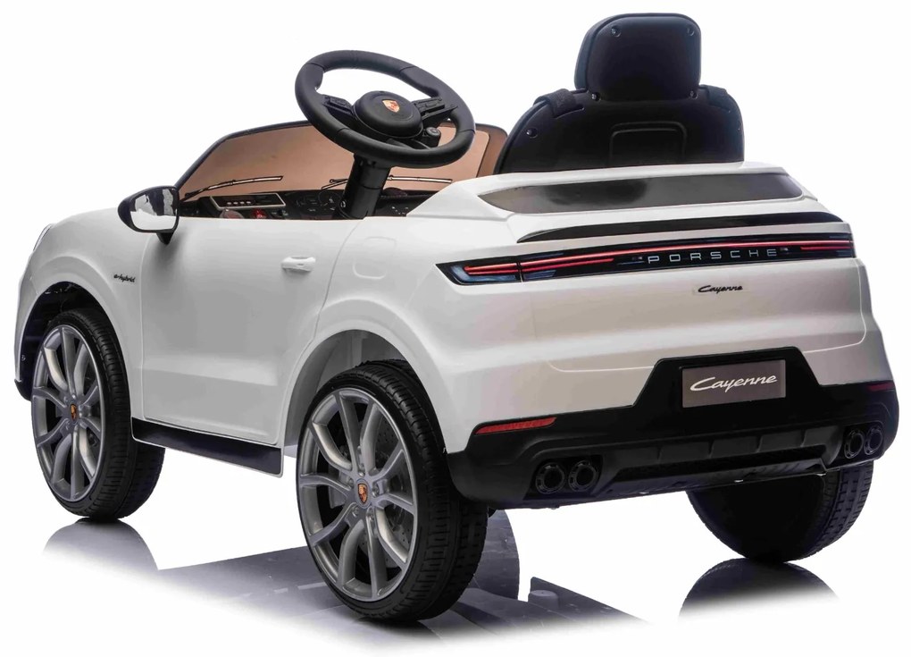 Carro elétrico para crianças Porsche Cayenne 12V com tração traseira – Licença oficial, bateria de lítio, comando remoto 2,4 GHz, leitor MP3, luzes LE
