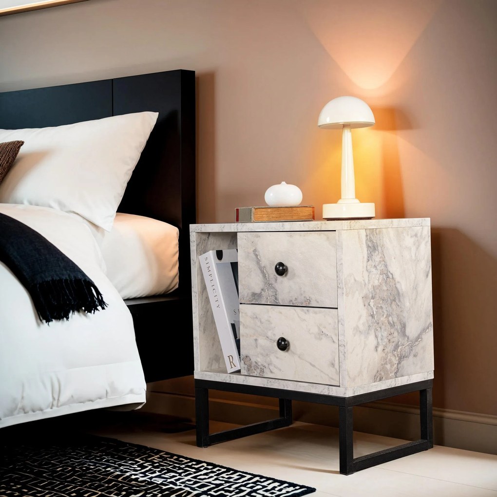 Mesa de Cabeceira Glimmer - Freesia Marble Black - 45,2x50x29,5 cm