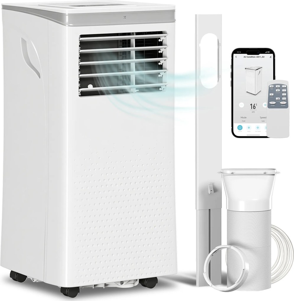 HOMCOM Ar-condicionado móvel 10000BTU, ar-condicionado portátil 4 em 1 refrigeração desumidificador ventilador modo noite, branco | Aosom Portugal