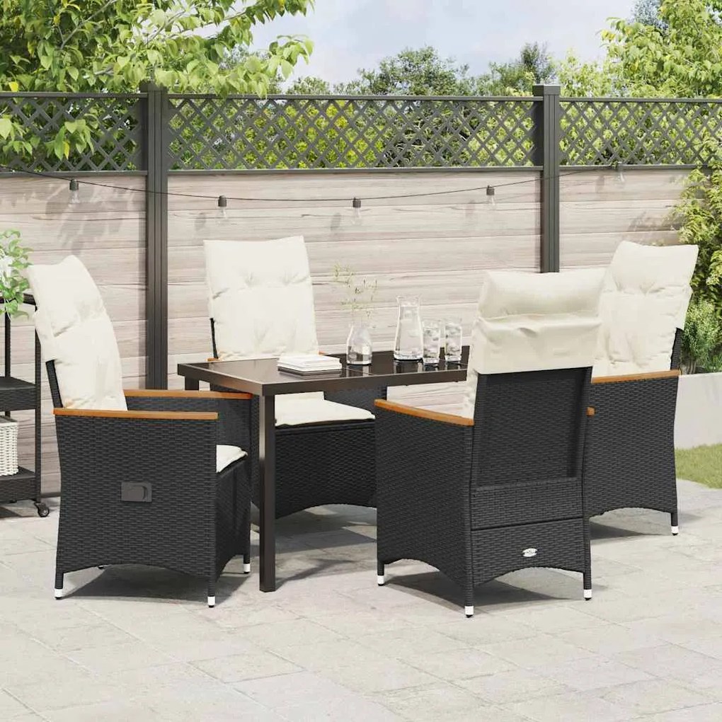 Conjunto de Jantar de Jardim de 5 Peças da com Almofadas Pretas em Rat