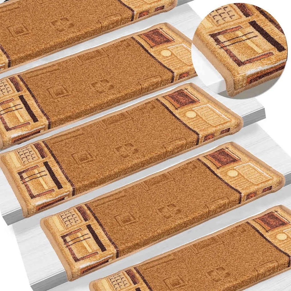 Tapetes de escada autoadesivos 15 pcs 65x21x4 cm bege