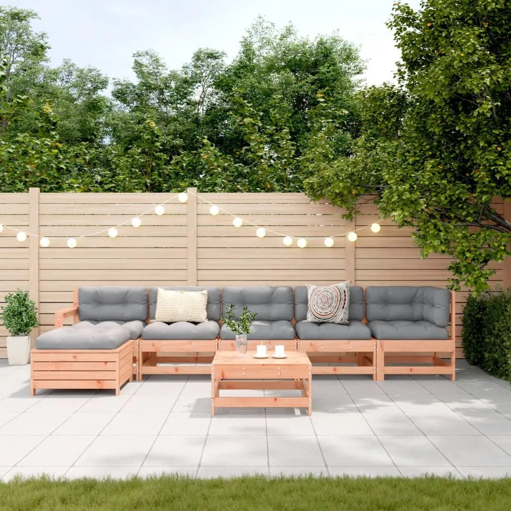 7 pcs conjunto lounge de jardim madeira de douglas maciça