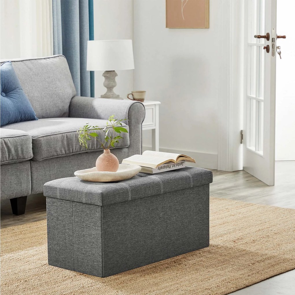 Banco com espaço de arrumação 76 x 38 x 38 cm cinzento escuro