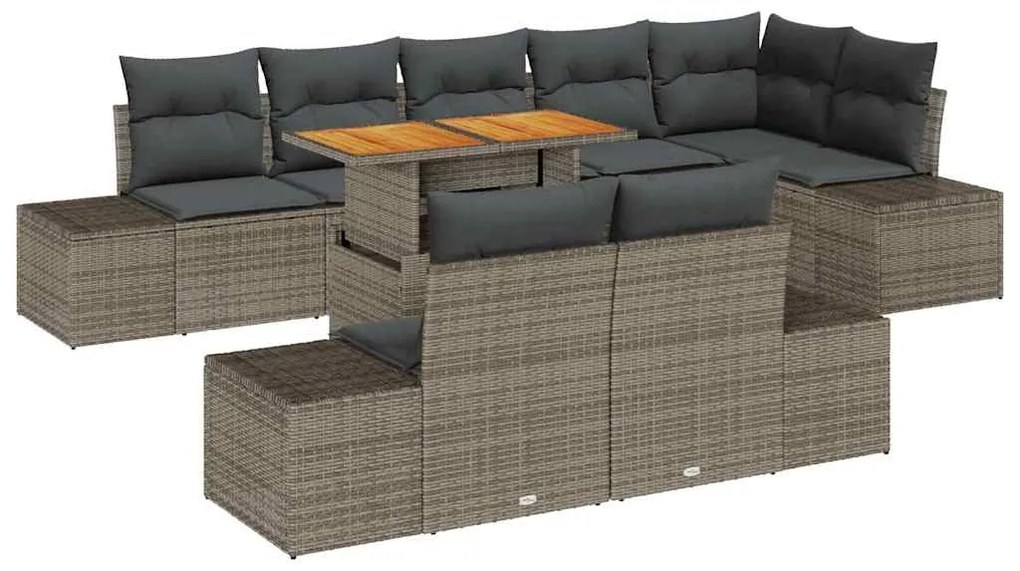 Conjunto de Jantar para Jardim de 9 Peças com Almofadas Cinza em Ratta