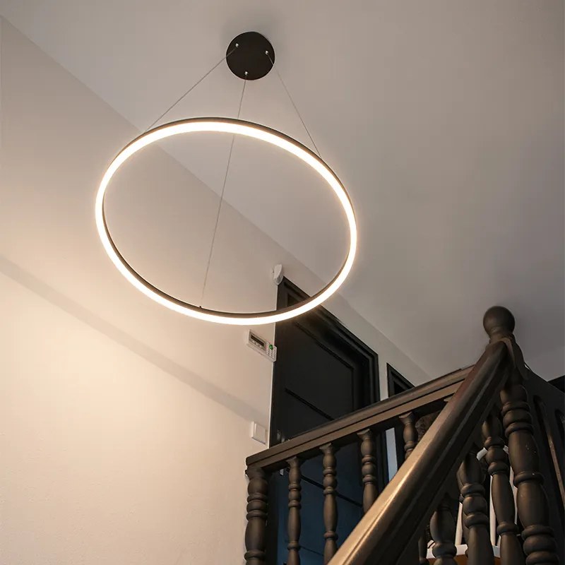Candeeiro de suspensão design preto 80 cm com LED regulável em 3 níveis - Anello