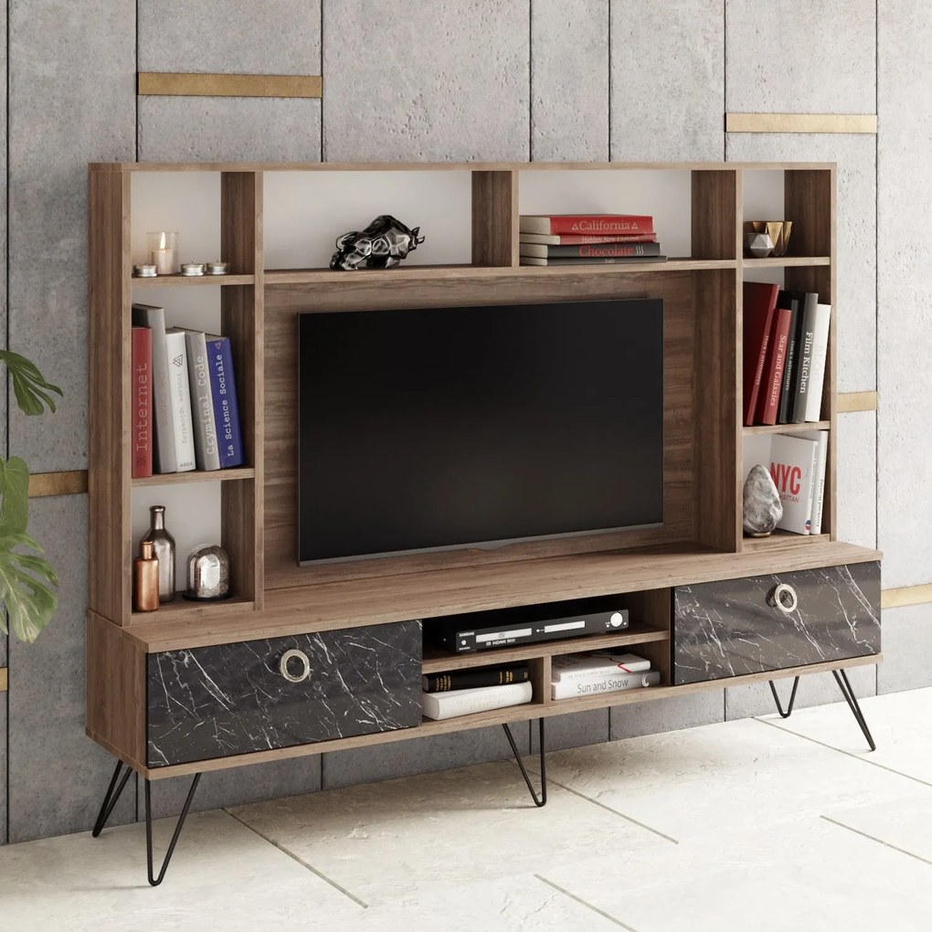 Móvel TV Lorenz – Nogueira e Preto – 180x135,7x35,2 cm