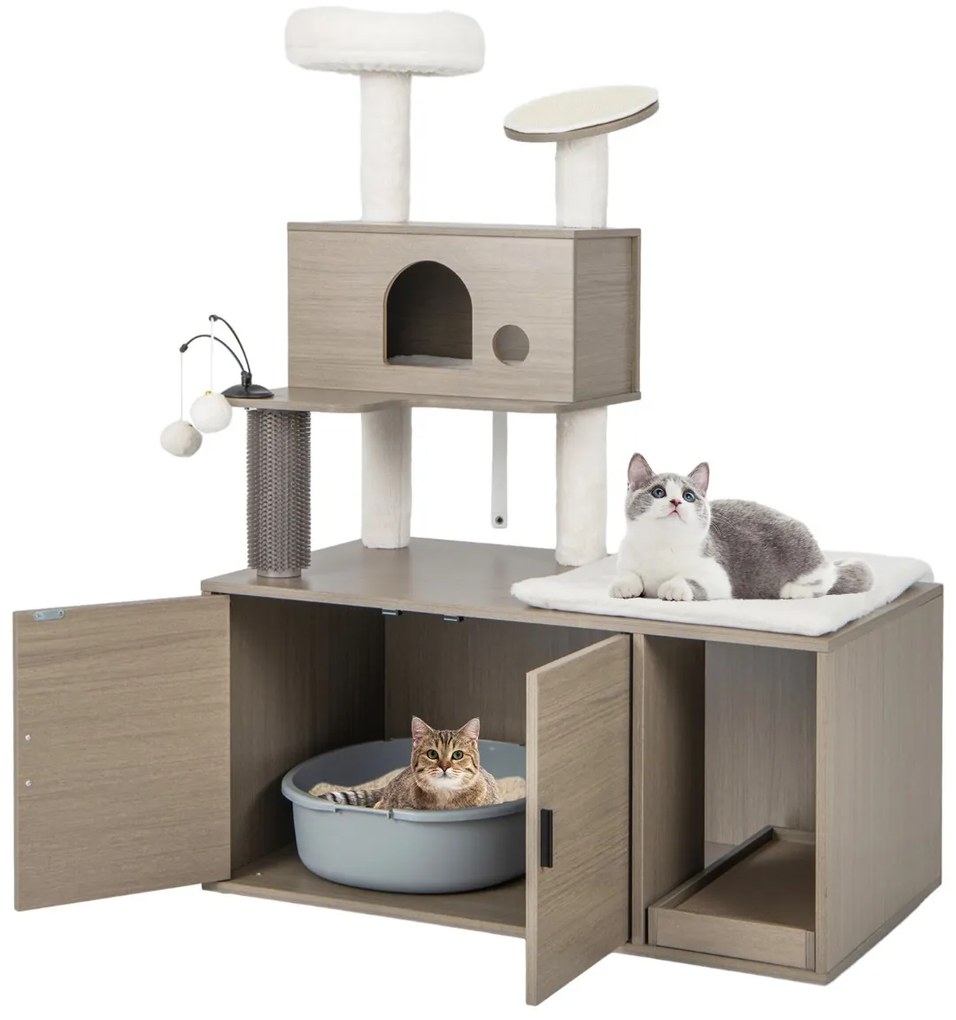 Torre para gatos de 3 níveis com postes de arranhar revestidos de sisal - Azul