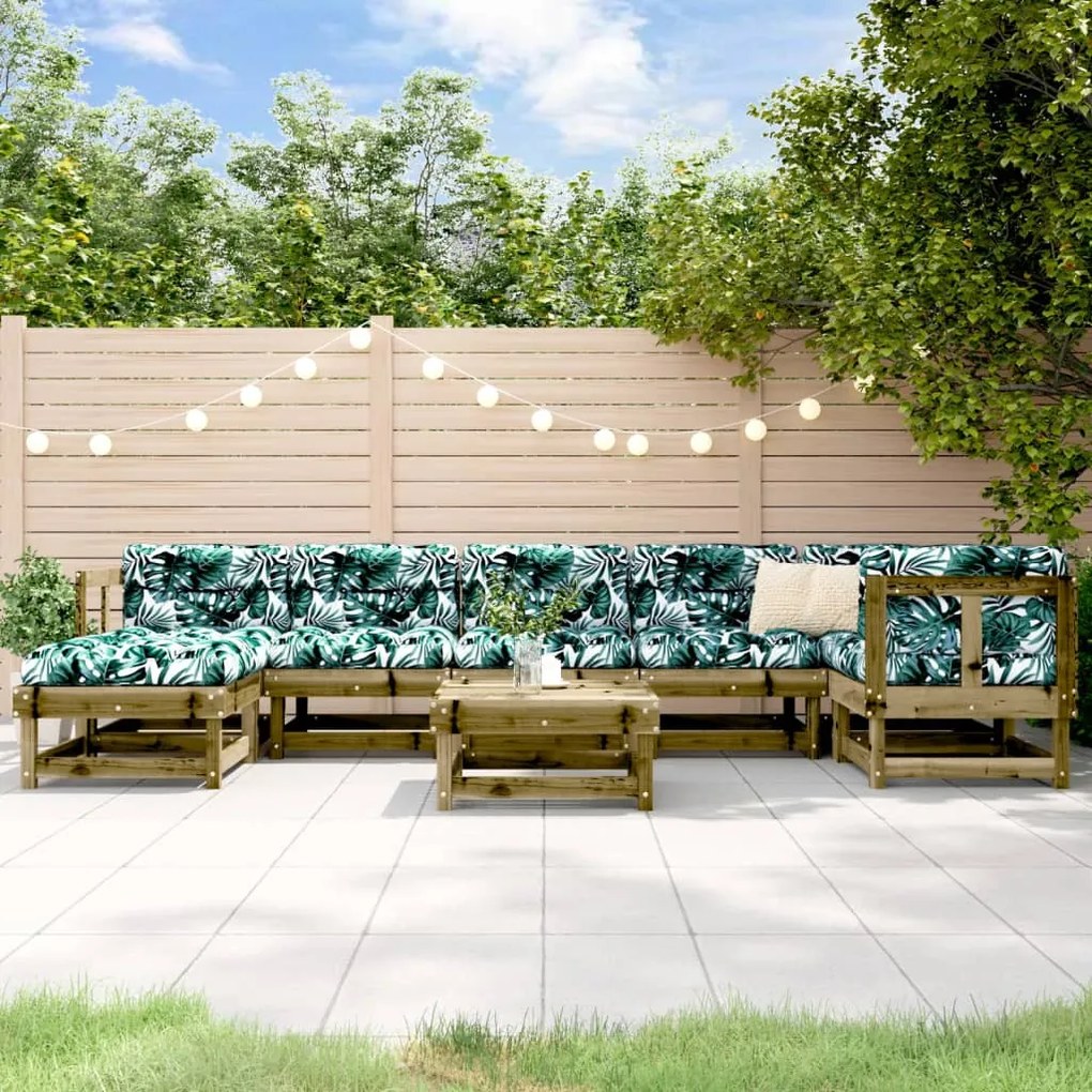 8 pcs conjunto lounge de jardim c/ almofadões pinho impregnado