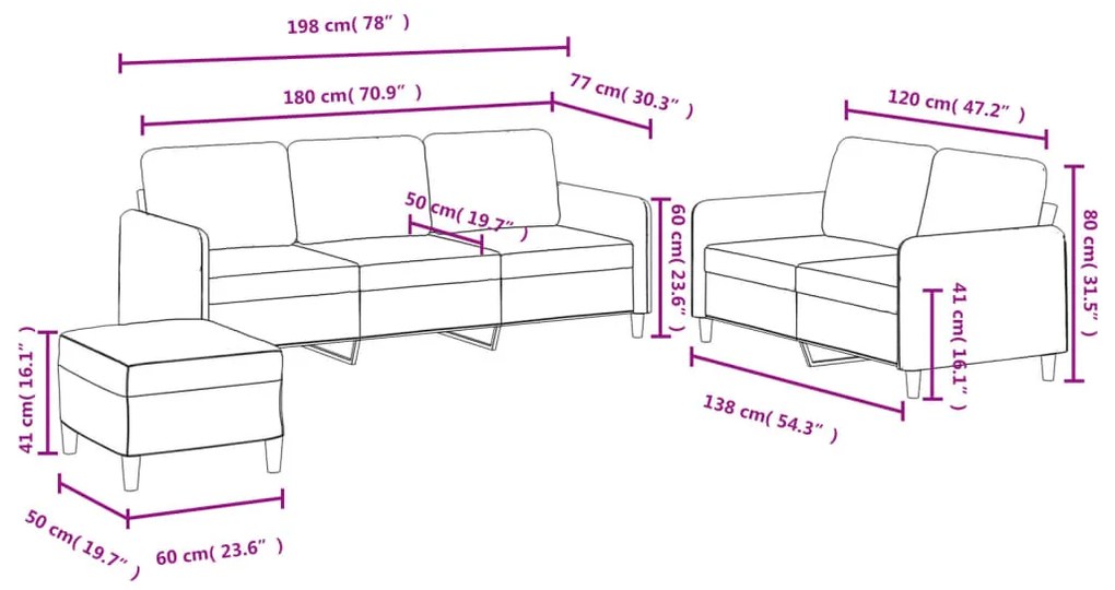3 pcs conjunto de sofás veludo cinzento-claro