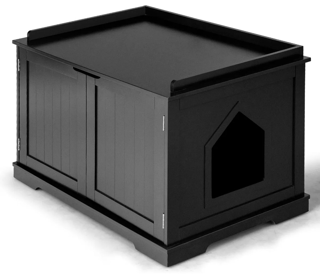 Caixa de Areia de Gato de Madeira Caixa de Ninhada de Gato de Madeira para Animais de Estimação com Buraco Espaçoso Casa Pequena 75 x 54 x 52 cm Pret