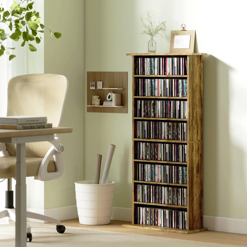Móvel de Arrumação para CD e DVD, 58 x 24 x 126,3 cm, 6 Prateleiras Reguláveis, Castanho