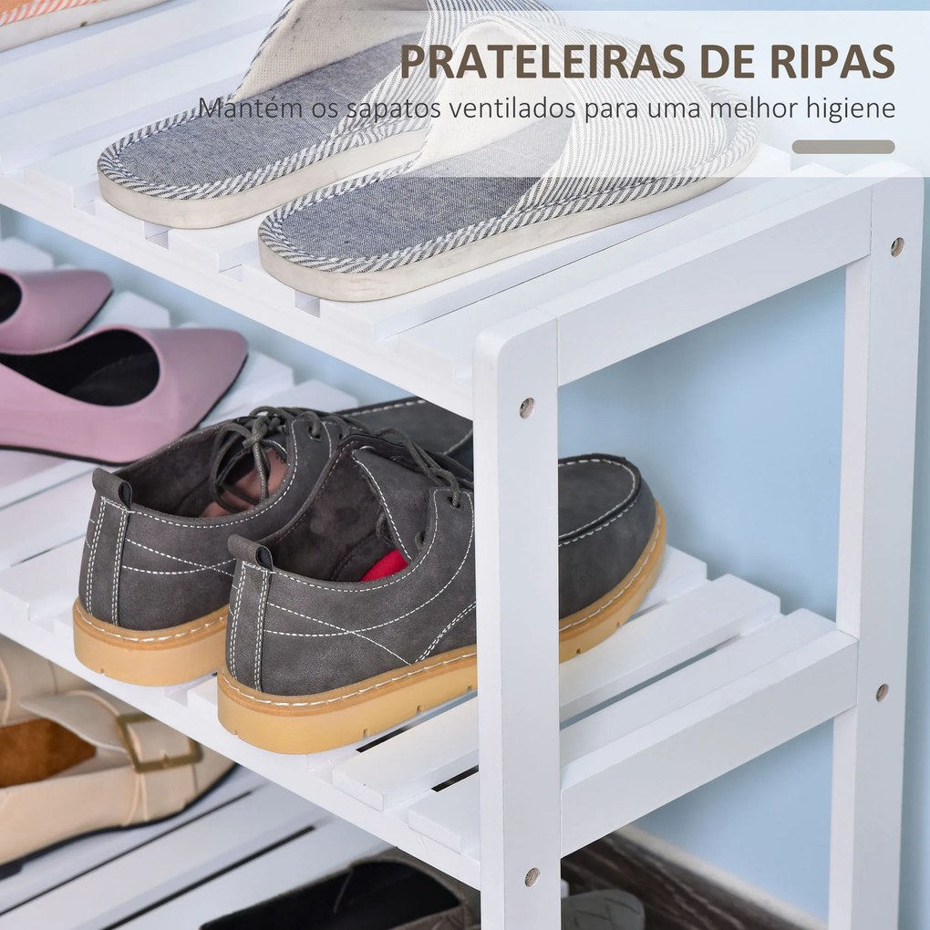 Sapateira de Madeira Estante para Sapatos de 3 Níveis para até 9 Pares de Sapatos para Entrada Corredor Dormitório 70x26x57,5cm Branco