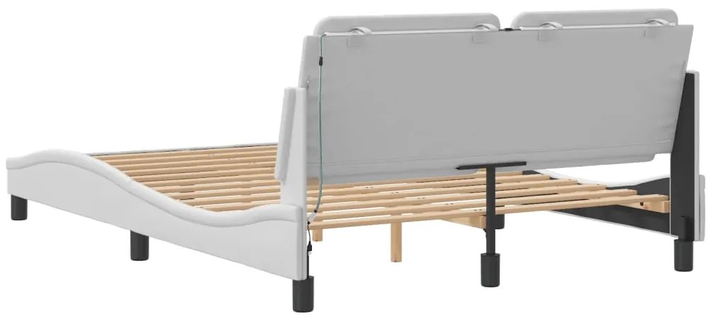 Estrutura cama c/ luzes LED 140x190 cm couro artificial branco