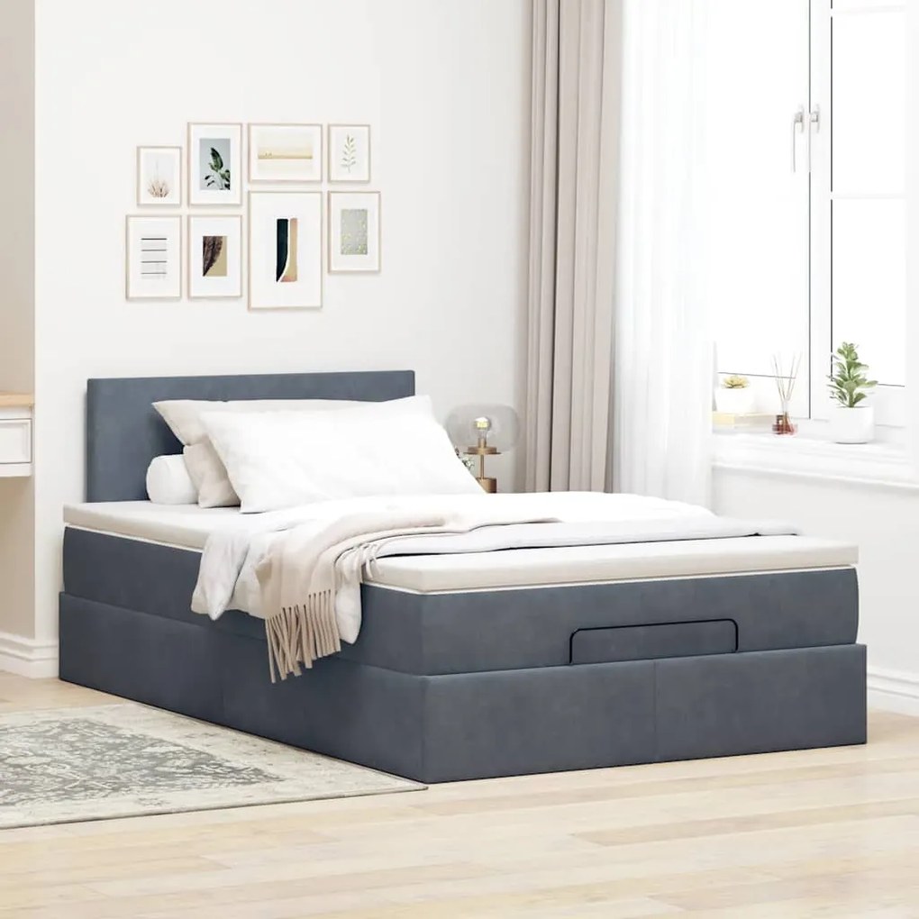 Cama otomana com colchão 120x190 cm veludo cinzento-escuro