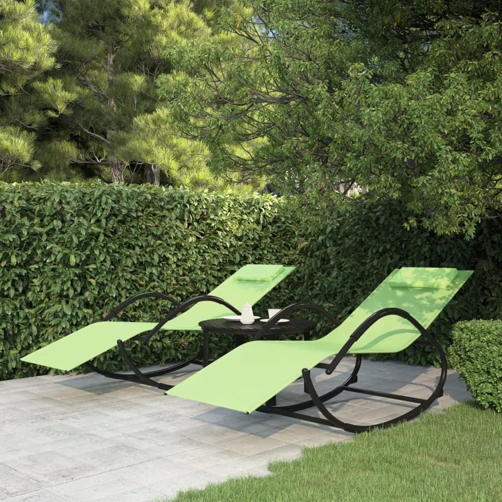 vidaXL Espreguiçadeiras baloiço 2 pcs aço e textilene verde