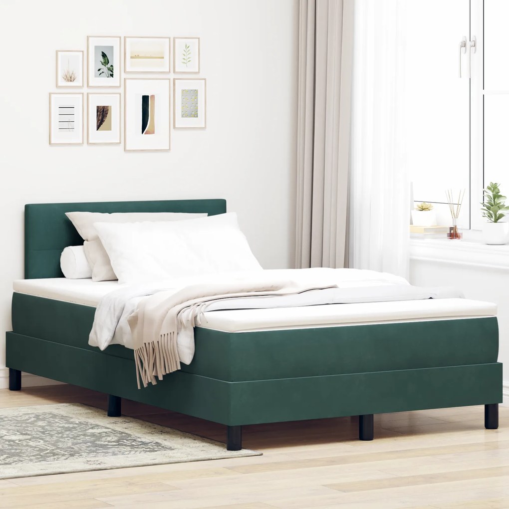 Cama Box Spring vidaXL com Colchão Verde Escuro 120x200 cm Veludo