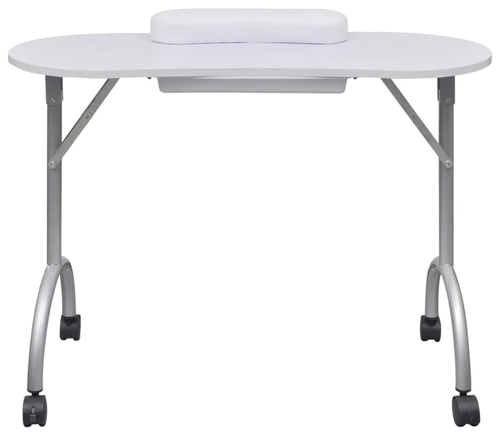 Mesa manicure dobrável com rodas, branca