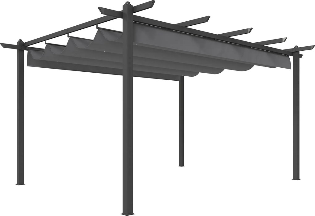 Outsunny Pérgola de Jardim 4x3 m com Telhado Retrátil Estrutura de Alumínio UPF30+ Orifícios de Drenagem Cinza | Aosom Portugal