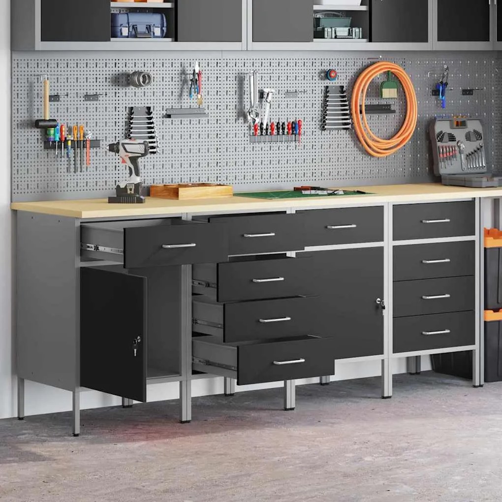 Conjunto de Mobiliário de Trabalho de 4 Peças em Preto e Cinza de Made