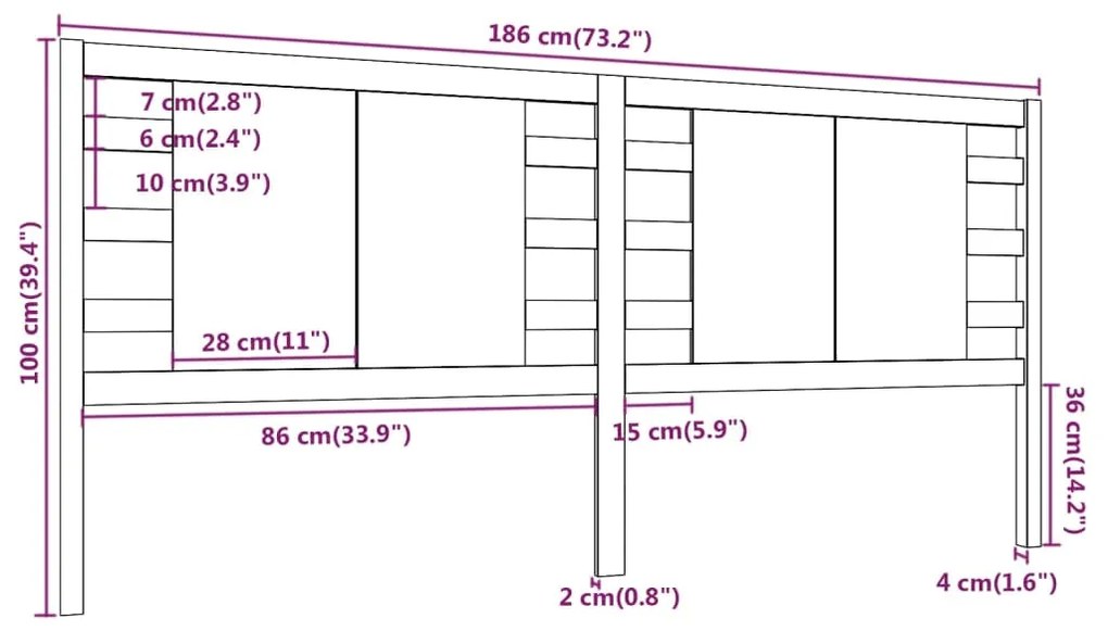 Cabeceira de cama 186x4x100 cm pinho maciço preto