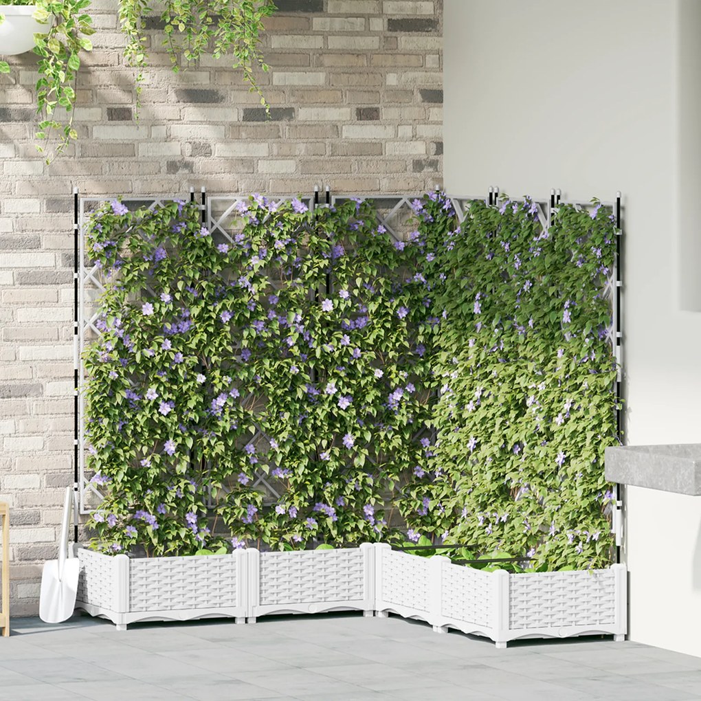 vidaXL Vaso de Jardim com Treliça 5 pcs Branco 120x120x125.5 cm