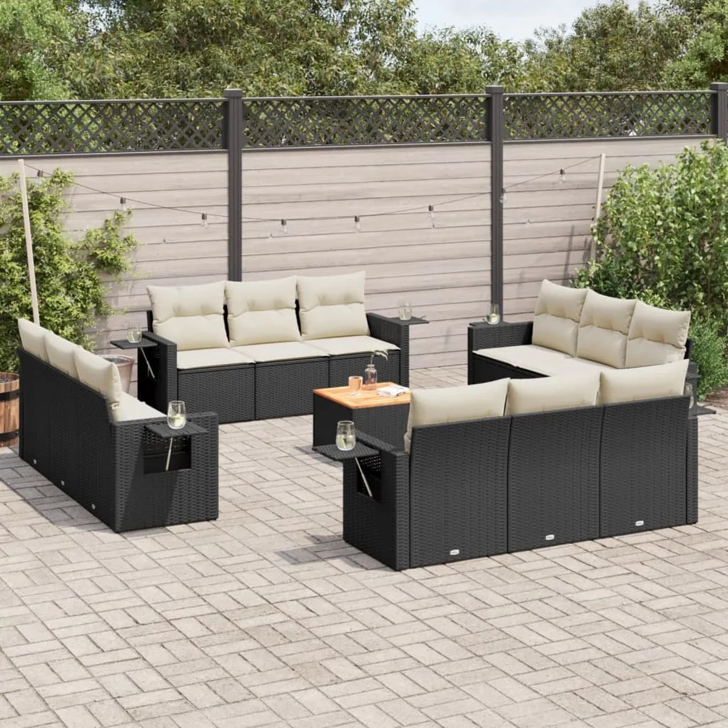 vidaXL 13 pcs conjunto de sofás de jardim com almofadões vime PE preto