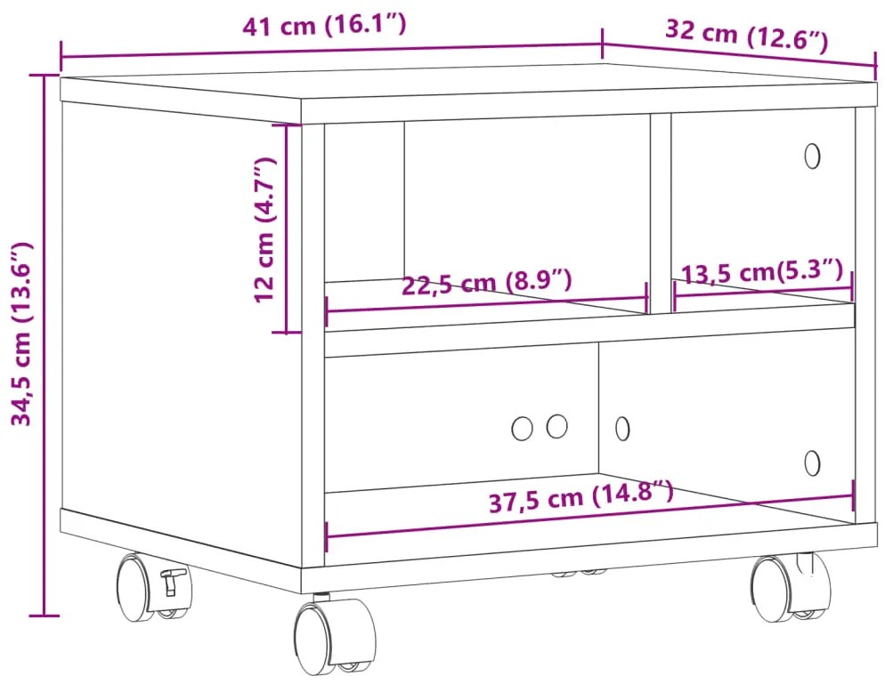 Suporte para impressora com rodas 41x32x34,5 cm carvalho fumado