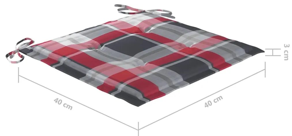 Cadeiras de jardim c/ almofadões xadrez vermelho 8 pcs teca