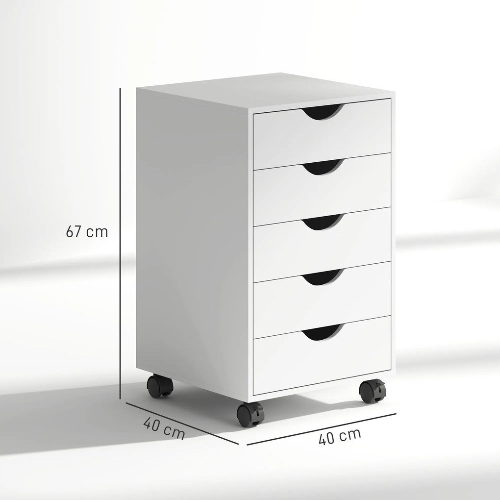 Bloco de Gavetas com Rodas Bloco de Gavetas para Escritório com 5 Gavetas 40x40x67 cm Branco
