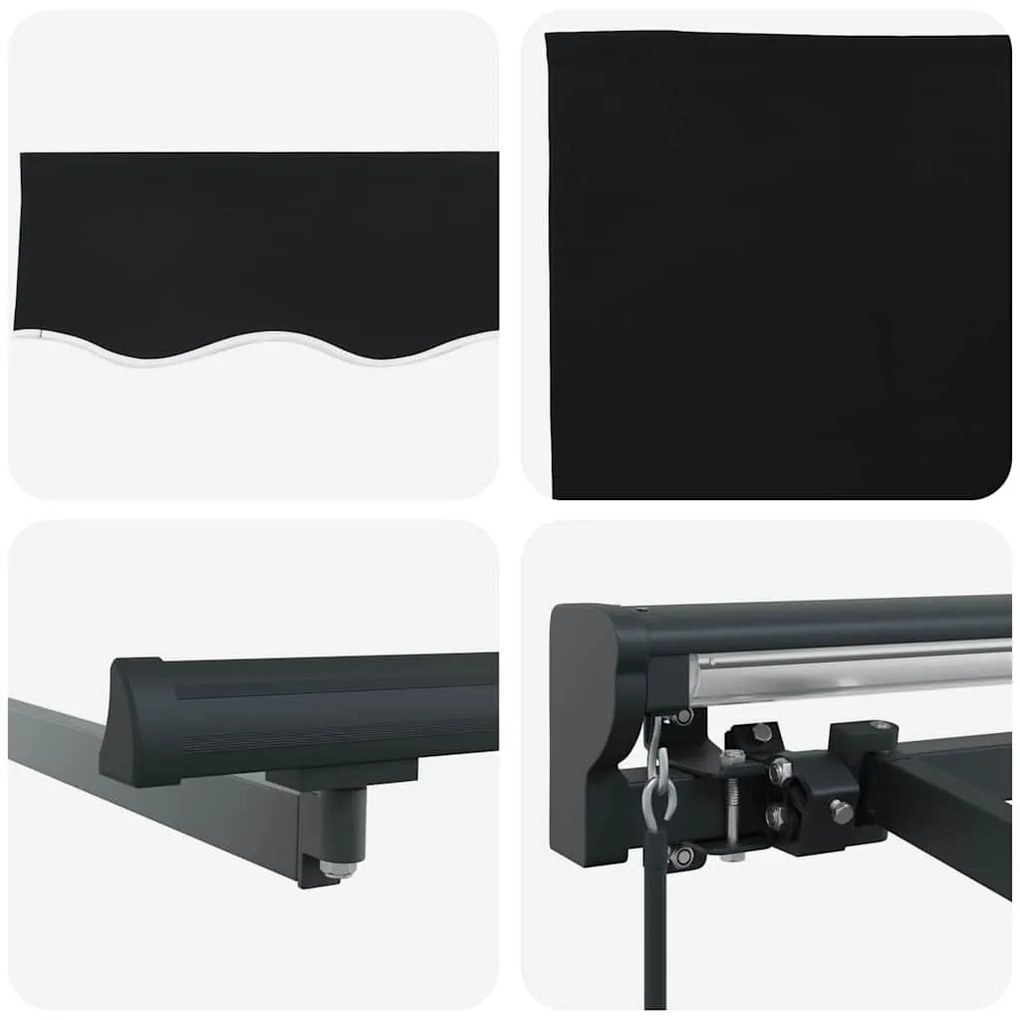 Toldo Retrátil Manual Preto 350x250 cm Poliéster