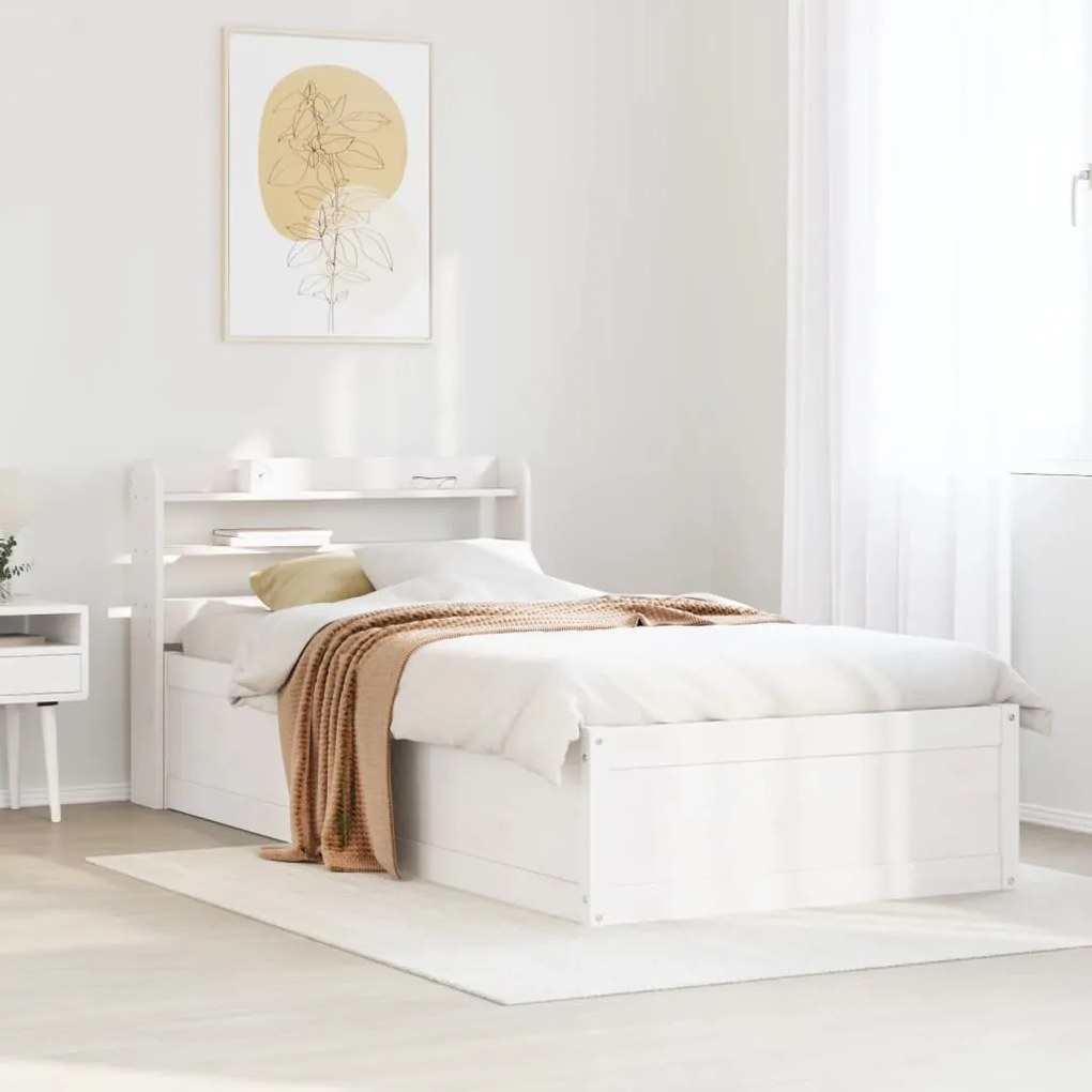 Estrutura de cama com cabeceira 90x190 cm pinho maciço branco