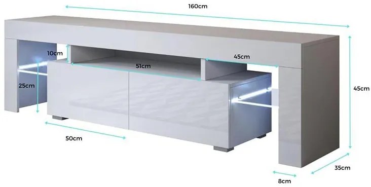 Mueble TV modelo Uriel (160x45cm) color blanco con LED RGB